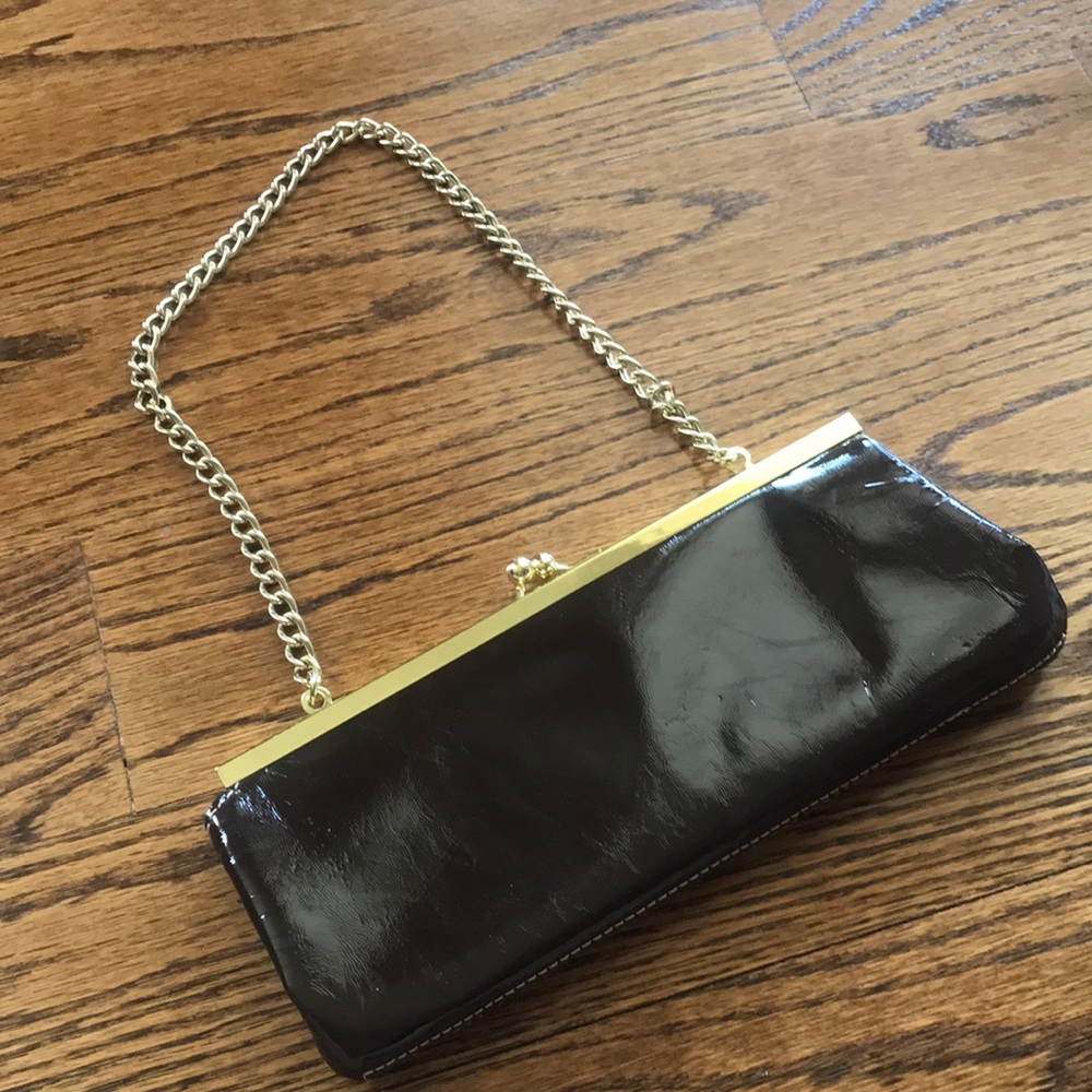 Brown Faux Leather Clutch Gold Hardware